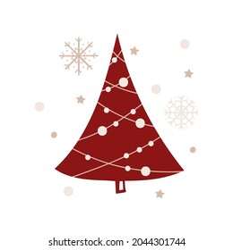 Christmas greeting card template with a tree. Vector illustration.