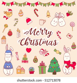 Christmas greeting card template, vector Merry Christmas.