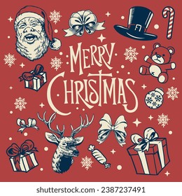Christmas Greeting Card Template with Vintage Illustration