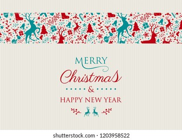 Christmas greeting card with text and decorations. Vector.