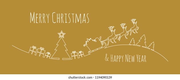 Christmas greeting card with text and hand drawn decorations. Vector.