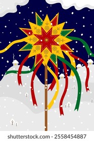 Christmas greeting card with traditional Ukrainian star. Ukrainian Christmas