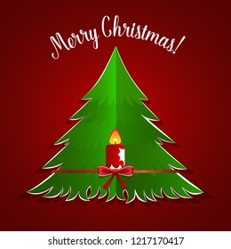 Christmas Greeting Card with Christmas tree and Christmas decorations. Vector illustration.