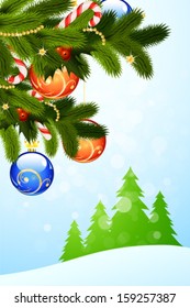 Christmas Greeting Card with Christmas Tree and Decorations