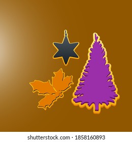 Christmas Greeting Card with Christmas tree and decorations. Vector illustration.