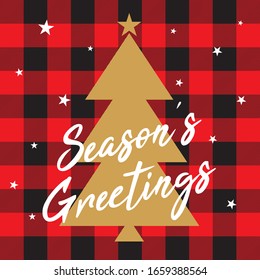christmas greeting card with tree design and buffalo plaid pattern