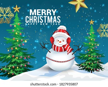 Christmas greeting card with christmas tree and gifts box and cute santa. christmas vector illustration.