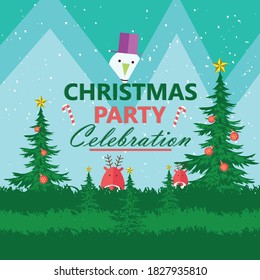 Christmas greeting card with christmas tree and gifts box and cute santa. christmas vector illustration.