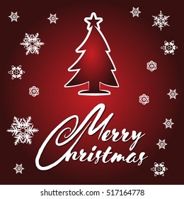 Christmas Greeting Card with Christmas tree. Merry Christmas lettering, vector illustration