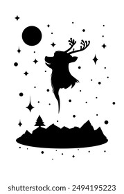 Christmas greeting card with tree object and black and white colors