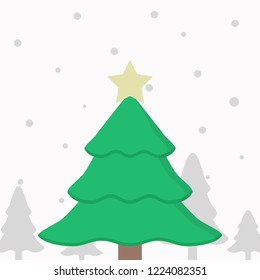 Christmas Greeting Card with Christmas tree, Vector cartoon illustration and typography poster, Xmas design.