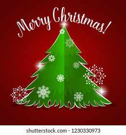 Christmas Greeting Card with Christmas tree, vector illustration.