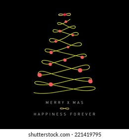 Christmas greeting card, Christmas tree vector design.