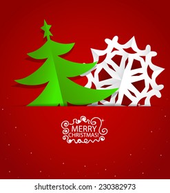Christmas greeting card with Christmas tree, vector illustration.