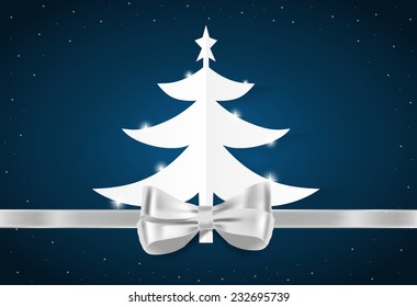 Tarjeta de felicitación navideña con árbol de Navidad, ilustración vectorial.
