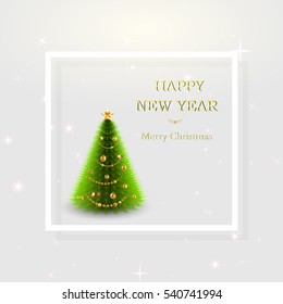 Christmas greeting card with tree . Vector Illustration