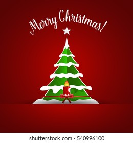 Christmas Greeting Card with Christmas tree. Vector illustration.