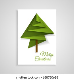 Christmas greeting card and Christmas tree. Vector illustration. Place for text. Merry Christmas wish.