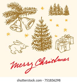 Weihnachtsgrußkarte mit Weihnachtsbaum, Vektorgrafik.