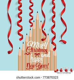 Christmas Greeting Card with Christmas tree. Vector illustration.