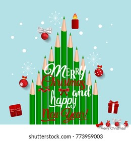 Tarjeta de felicitación de Navidad con árbol de Navidad. Ilustración vectorial.