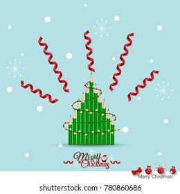 Tarjeta de felicitación de Navidad con árbol de Navidad. Ilustración vectorial.