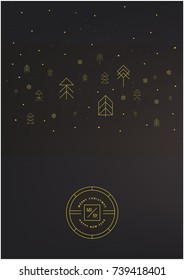 Christmas greeting card. Trees geometric line icons, vector design elements. Scandinavian style. Stock vector.