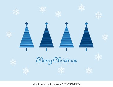 Christmas greeting card with trees and snowflakes