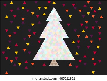 Christmas greeting card, triangle tree at night and magic color lights