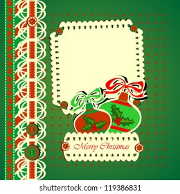Christmas Greeting Card, Two Christmas Balls on Green Dotted Background, Vector
