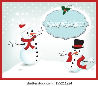 Christmas greeting card with two snowman