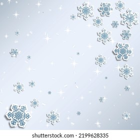 Tarjeta de felicitación navideña con diseño tipo y decoraciones en el fondo azul nevado. Ilustración vectorial.
