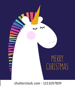 Christmas greeting card with unicorn