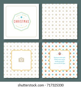 Christmas greeting card vector design and pattern background, with place for Merry Christmas holidays wish and family photo.
