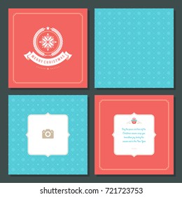 Christmas greeting card vector design and pattern background, with place for Merry Christmas holidays wish and family photo.
