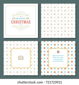 Christmas greeting card vector design and pattern background, with place for Merry Christmas holidays wish and family photo.