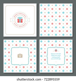 Christmas greeting card vector design and pattern background, with place for Merry Christmas holidays wish and family photo.