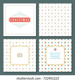 Christmas greeting card vector design and pattern background, with place for Merry Christmas holidays wish and family photo.