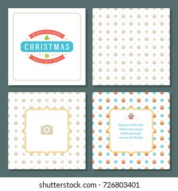 Christmas greeting card vector design and pattern background, with place for Merry Christmas holidays wish and family photo.