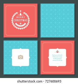Christmas greeting card vector design and pattern background, with place for Merry Christmas holidays wish and family photo.