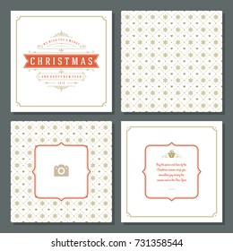 Christmas greeting card vector design and pattern background, with place for Merry Christmas holidays wish and family photo.