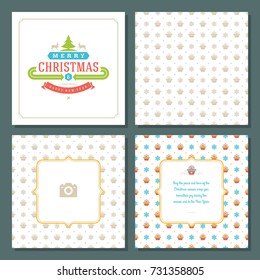 Christmas greeting card vector design and pattern background, with place for Merry Christmas holidays wish and family photo.
