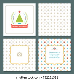 Christmas greeting card vector design and pattern background, with place for Merry Christmas holidays wish and family photo.