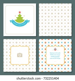 Christmas greeting card vector design and pattern background, with place for Merry Christmas holidays wish and family photo.