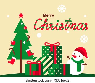Christmas Greeting Card Vector Design  with Cute Snow Man and Other Elements