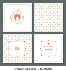 Christmas greeting card vector design and pattern background, with place for Merry Christmas holidays wish and family photo.