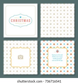 Christmas greeting card vector design and pattern background, with place for Merry Christmas holidays wish and family photo.