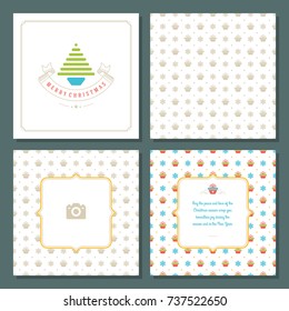 Christmas greeting card vector design and pattern background, with place for Merry Christmas holidays wish and family photo.