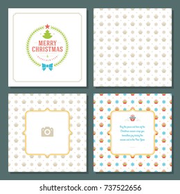 Christmas greeting card vector design and pattern background, with place for Merry Christmas holidays wish and family photo.