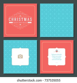 Christmas greeting card vector design and pattern background, with place for Merry Christmas holidays wish and family photo.